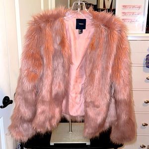 Pink Faux Fur Jacket (Cropped, Chrome Pink, Rose Gold)